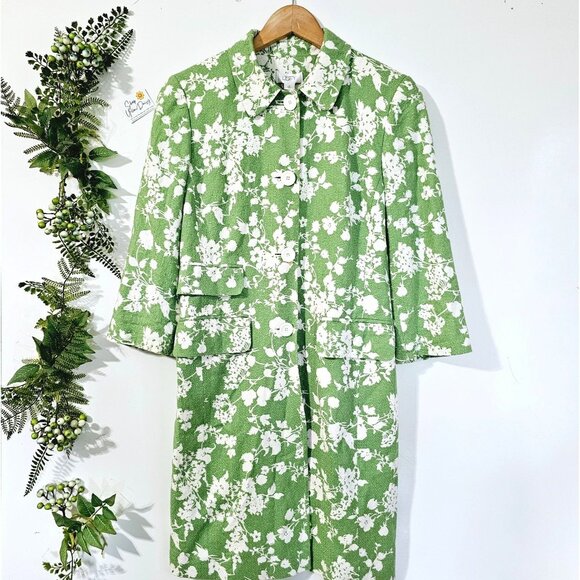 Ann Taylor Loft Green & White Floral Linen Blend Coat Size 6《917》J - Picture 1 of 11